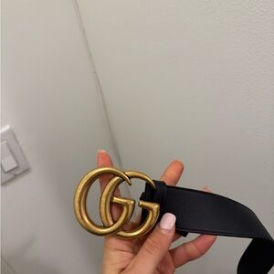 Black Gucci Leather Belt with Gold Buckle
